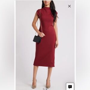 ❤️Elegant Open Edit Smooth Funnel Neck Midi Dress, Red Grape❤️❤️❤️